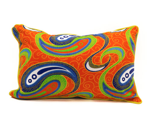 Coussin wax orange arabesques bleus thotmea