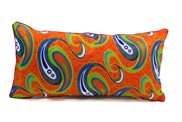 Coussin wax orange arabesques bleus thotmea