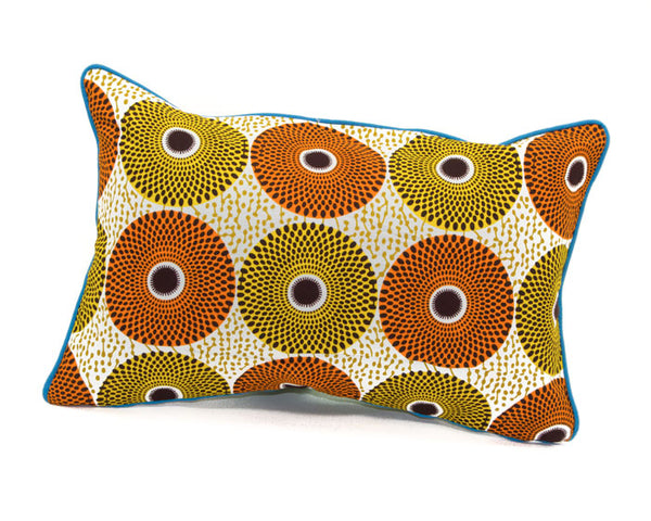 Coussin africain wax tamis orange et jaune