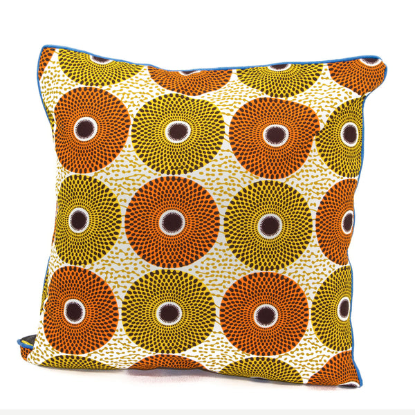 Coussin africain wax tamis orange et jaune