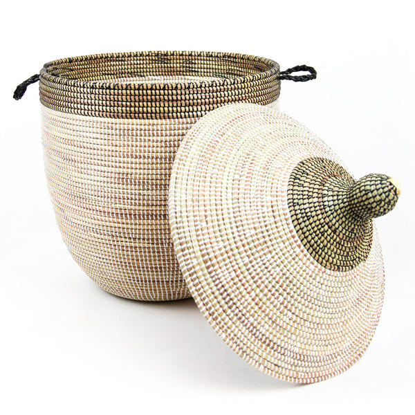 Panier à linge africain blanc bande noire