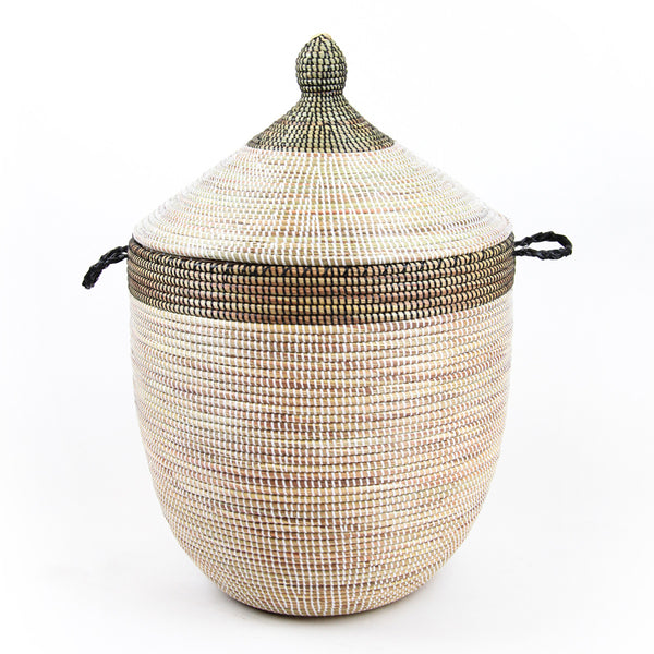 Panier à linge africain blanc bande noire