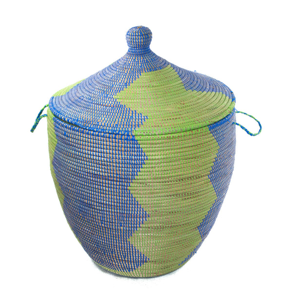 Panier à linge africain bleu et vert zigzag