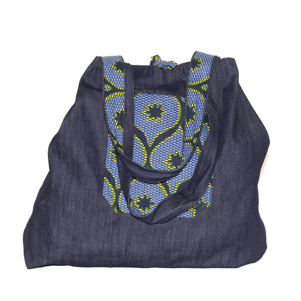 Sac cabas Wax bleu marine et jaune réversible jean