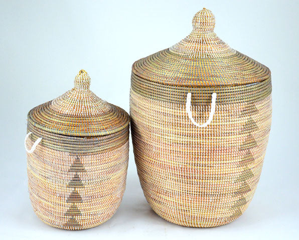 Panier à linge blanc triangles gris