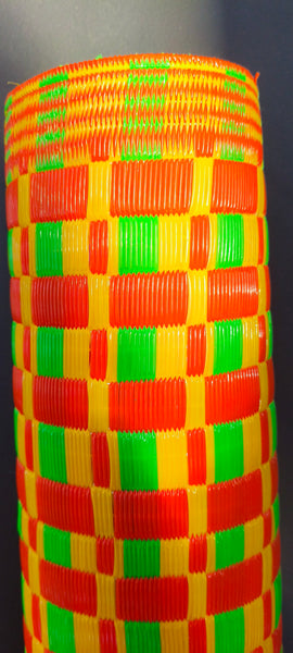 NATTE PLASTIQUE AFRICAINE damier orange jaune vert