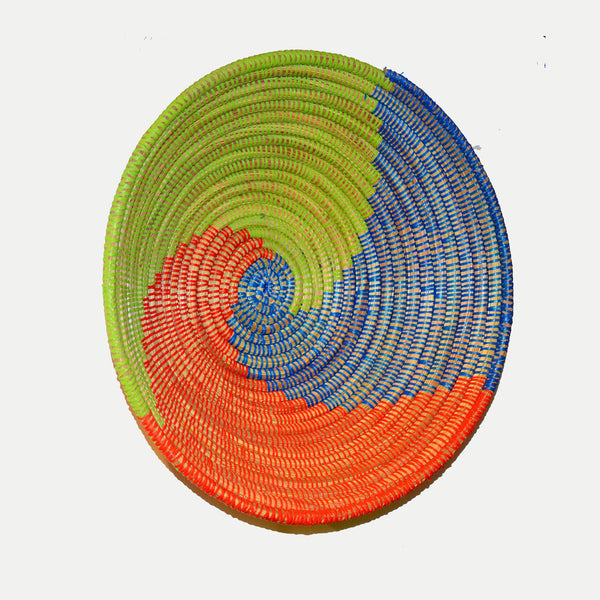 Corbeille à fruits africaine Spirale orange, bleue et verte